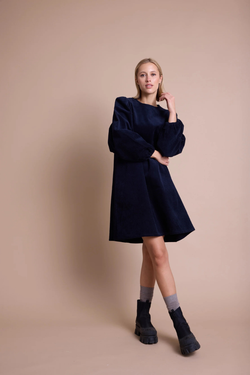 LUNA CORD DRESS DARK BLUE