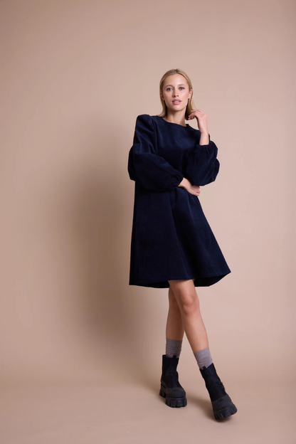LUNA CORD DRESS DARK BLUE