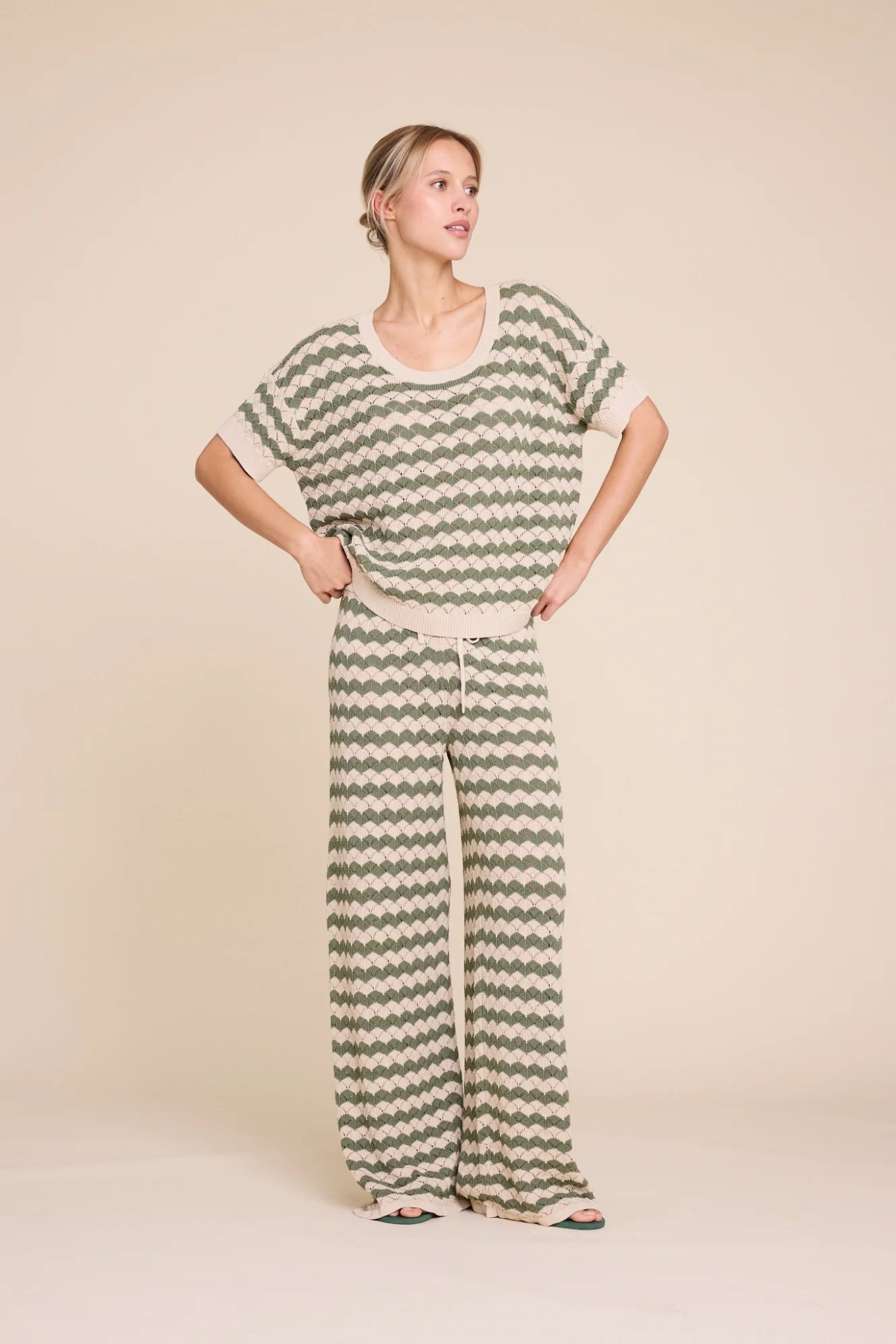 HOLMES STRIPE TROUSERS BEIGE/ARMY
