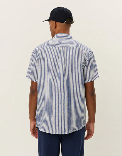 KRIS LINEN SS SHIRT LIGHT IVORY/BLUEPRINT