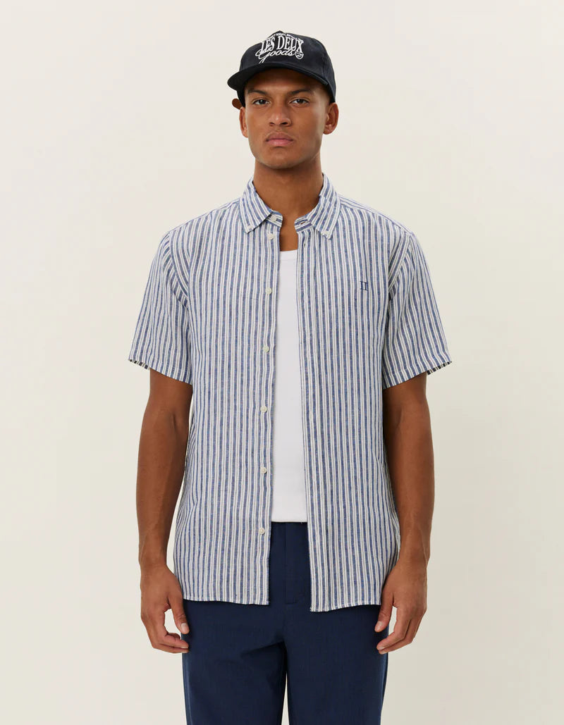 KRIS LINEN SS SHIRT LIGHT IVORY/BLUEPRINT