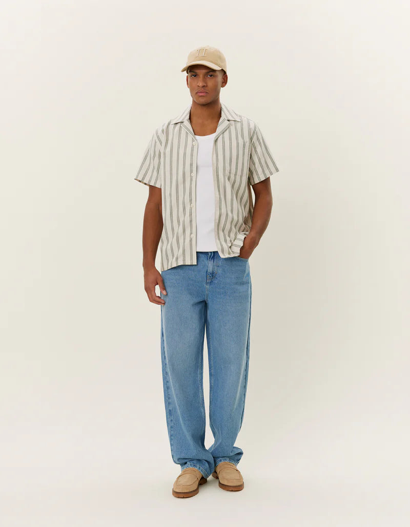 LAWSON STRIPE SS SHIRT IVORY/CHIVE GREEN