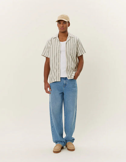 LAWSON STRIPE SS SHIRT IVORY/CHIVE GREEN