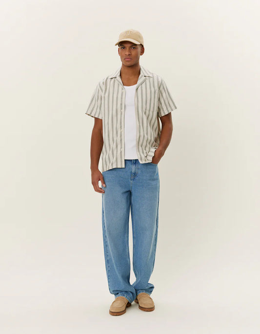 LAWSON STRIPE SS SHIRT IVORY/CHIVE GREEN