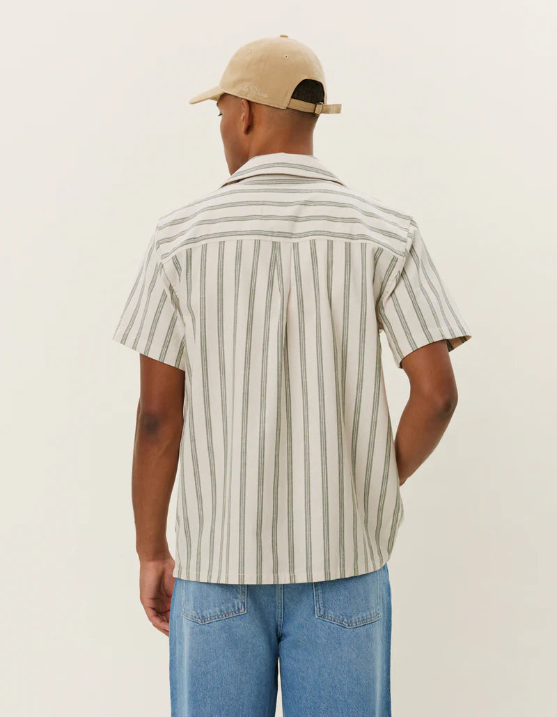 LAWSON STRIPE SS SHIRT IVORY/CHIVE GREEN