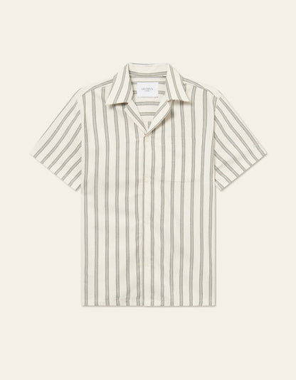 LAWSON STRIPE SS SHIRT IVORY/CHIVE GREEN