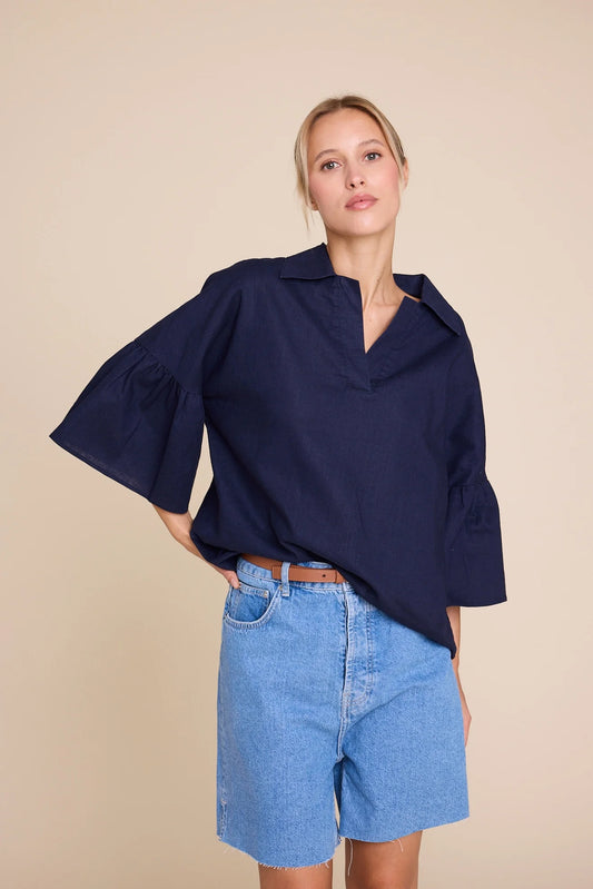 LISA LINEN BLOUSE DK. BLUE