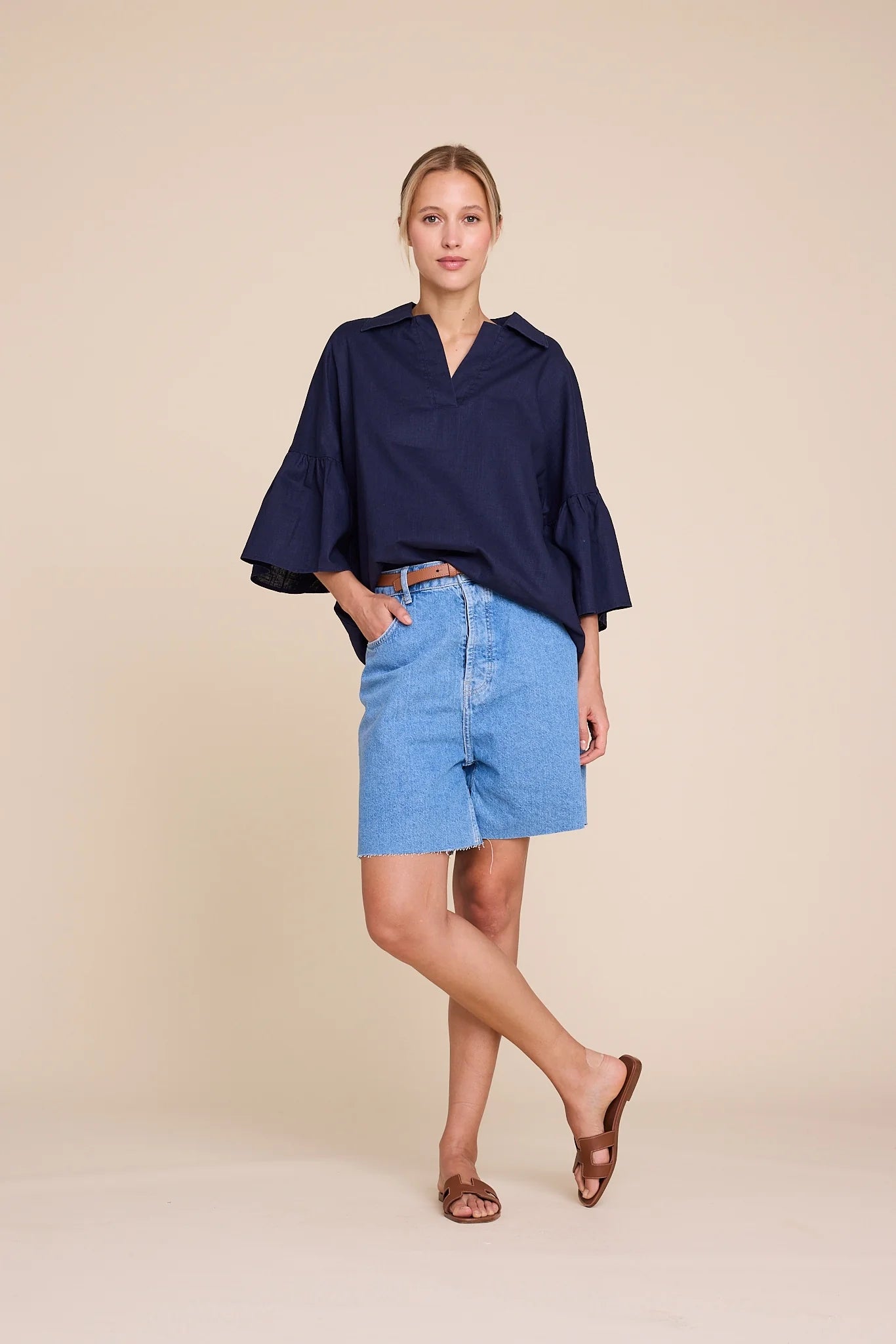 LISA LINEN BLOUSE DK. BLUE