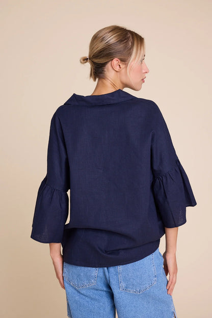 LISA LINEN BLOUSE DK. BLUE