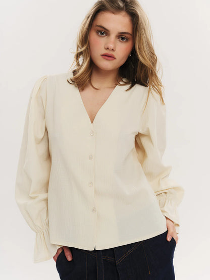 INDIANA LS BUTTON BLOUSE CREME