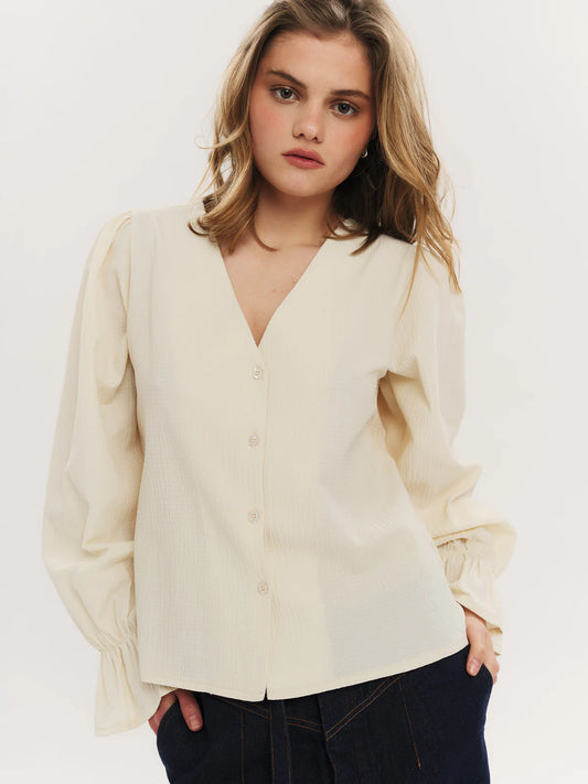 INDIANA LS BUTTON BLOUSE CREME