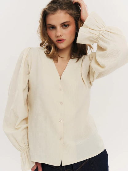 INDIANA LS BUTTON BLOUSE CREME