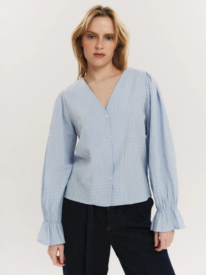 INDIANA LS BUTTON BLOUSE DUSTY BLUE