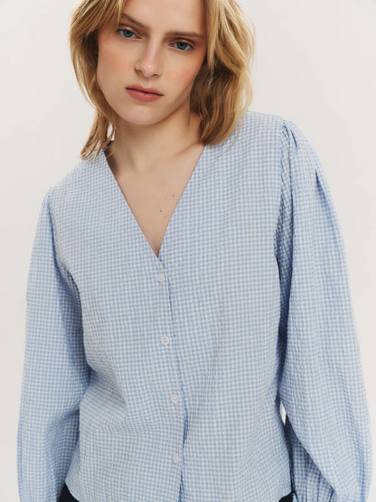 INDIANA LS BUTTON BLOUSE DUSTY BLUE