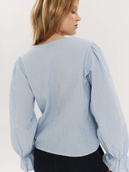 INDIANA LS BUTTON BLOUSE DUSTY BLUE