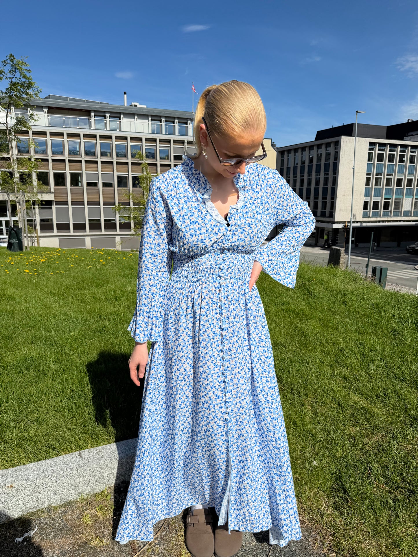 SALLY LONG DRESS BLUE WHITE