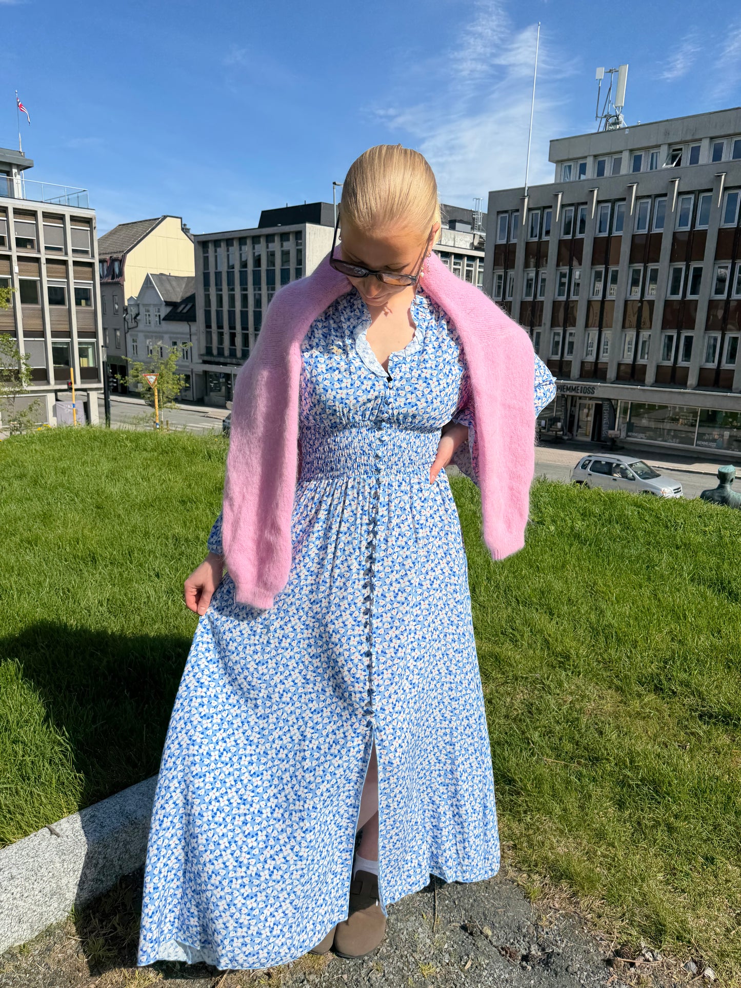 SALLY LONG DRESS BLUE WHITE