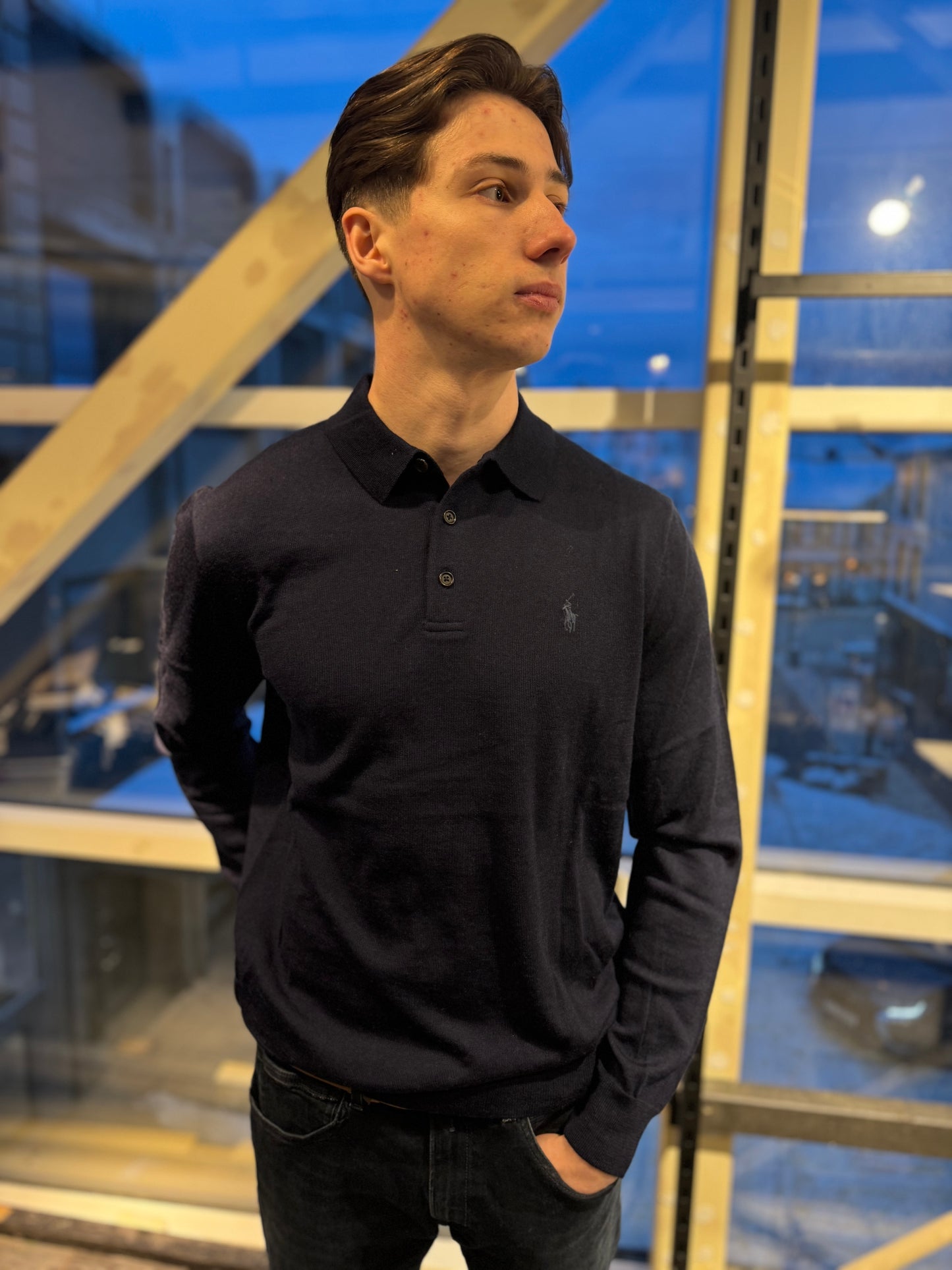 LONG SLEEVE WOOL PULLOVER BLUE