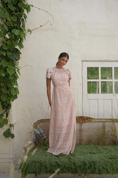 PHILINE MAXI DRESS PINK EMBROIDERY