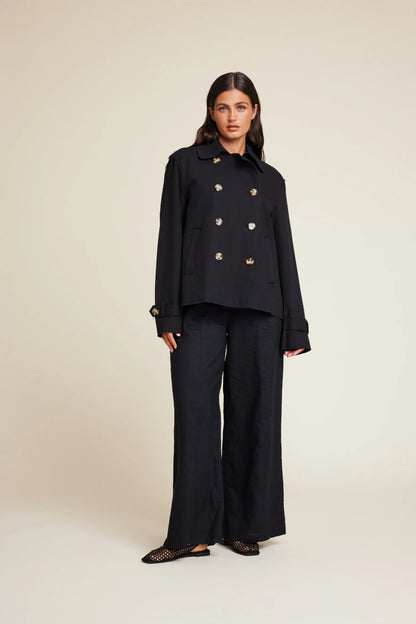 ROBBIE SHORT TRENCH COAT BLACK