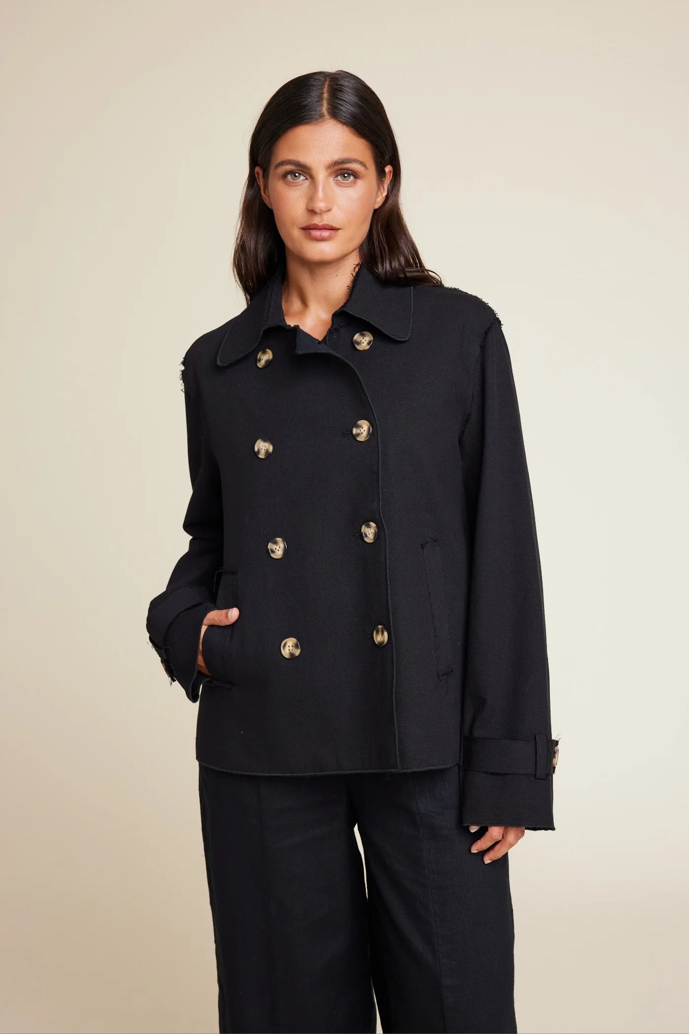 ROBBIE SHORT TRENCH COAT BLACK