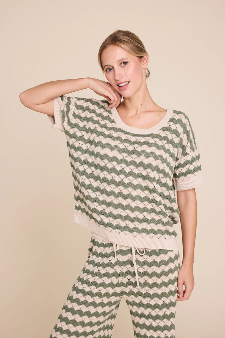 ROMEO STRIPE TOP BEIGE/ARMY