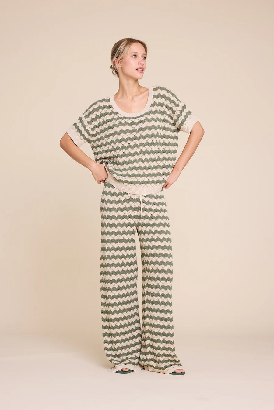 ROMEO STRIPE TOP BEIGE/ARMY