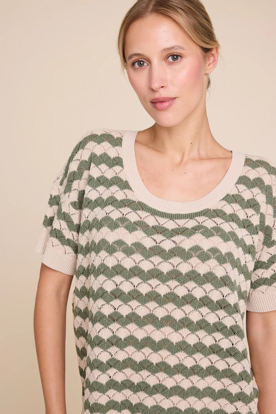 ROMEO STRIPE TOP BEIGE/ARMY