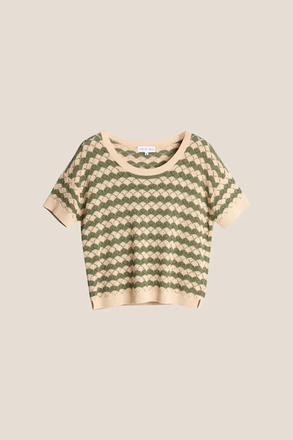 ROMEO STRIPE TOP BEIGE/ARMY