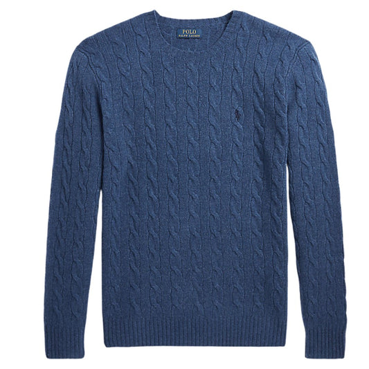 CABLE-KNIT WOOL-CASHMERE SWEATER NAVY HEATHER