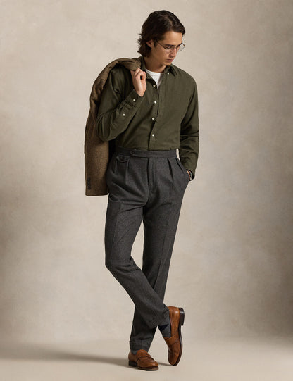 CUSTOM FIT BRUSHED FLANNEL SHIRT RANGER GREEN