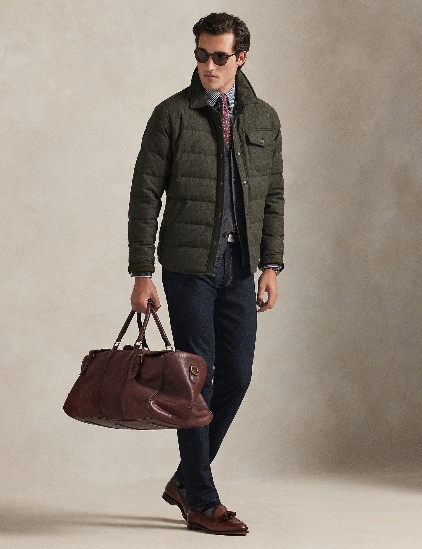 HERRINGBONE DOWN SHIRT JACKET DEEP LODEN