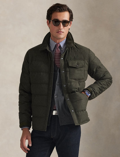 HERRINGBONE DOWN SHIRT JACKET DEEP LODEN