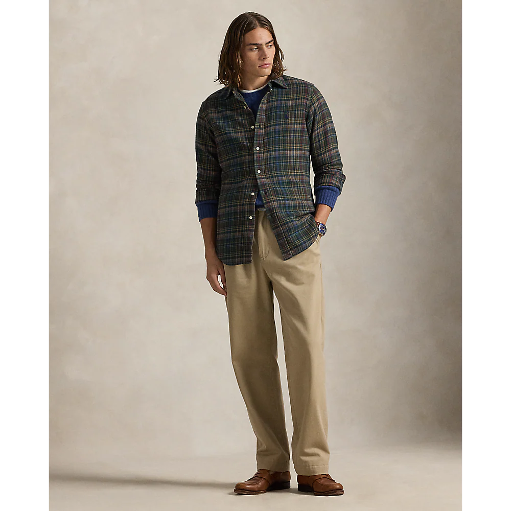 CUSTOM FIT PLAID BRUSHED FLANNEL SHIRT