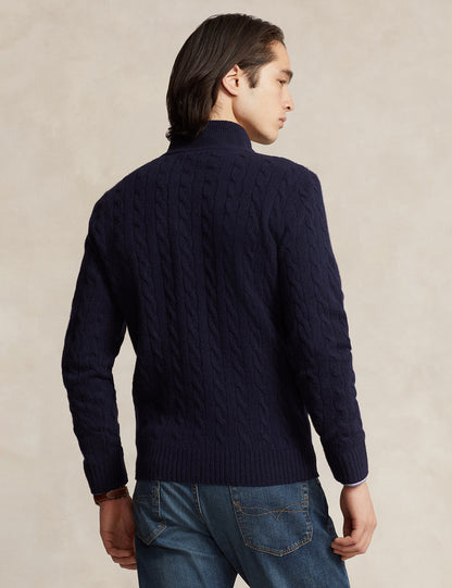 CABLE-KNIT WOOL-CASHMERE PULLOVER NAVY