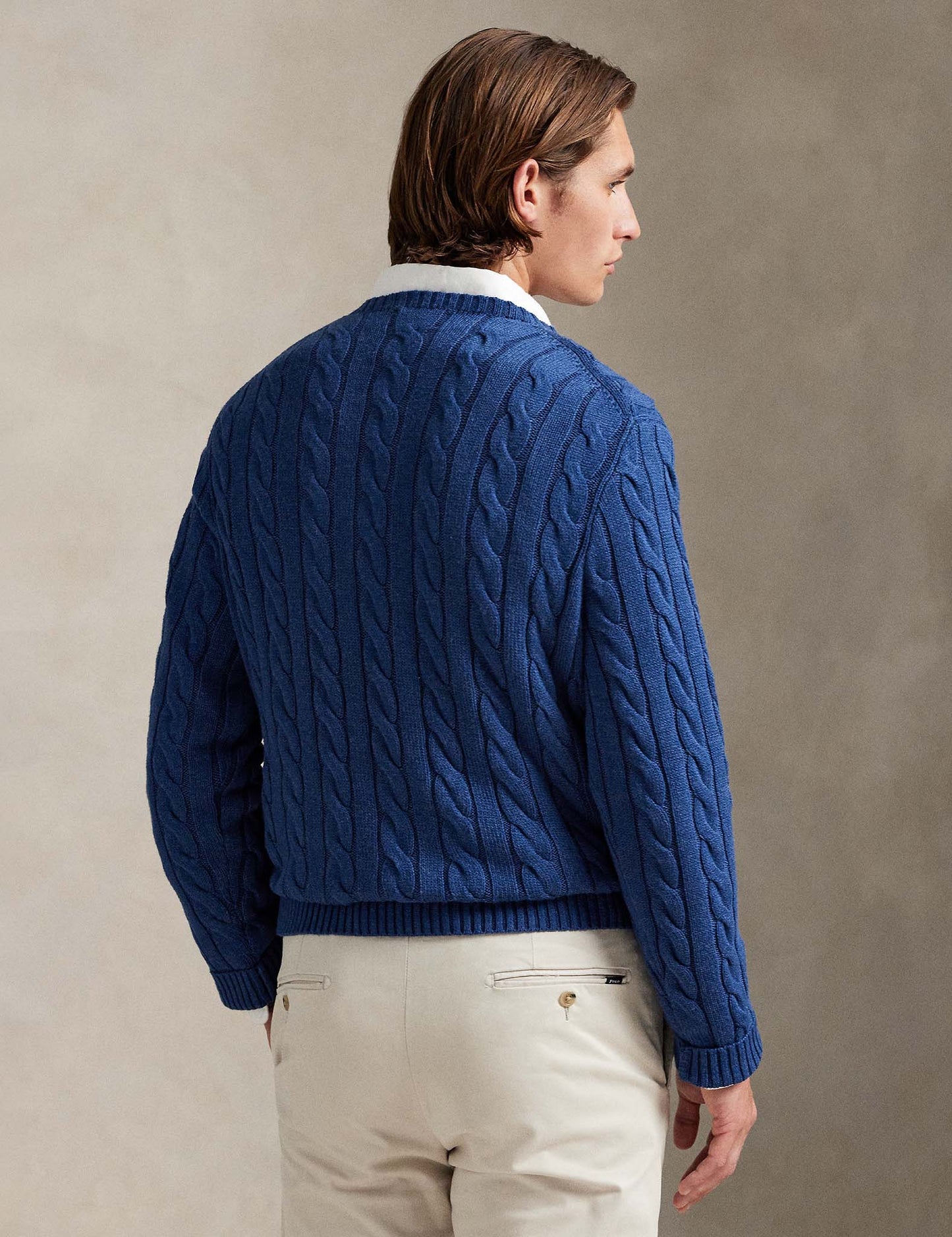 CABLE-KNIT COTTON JUMPER RUSTIC HEATHER NAVY