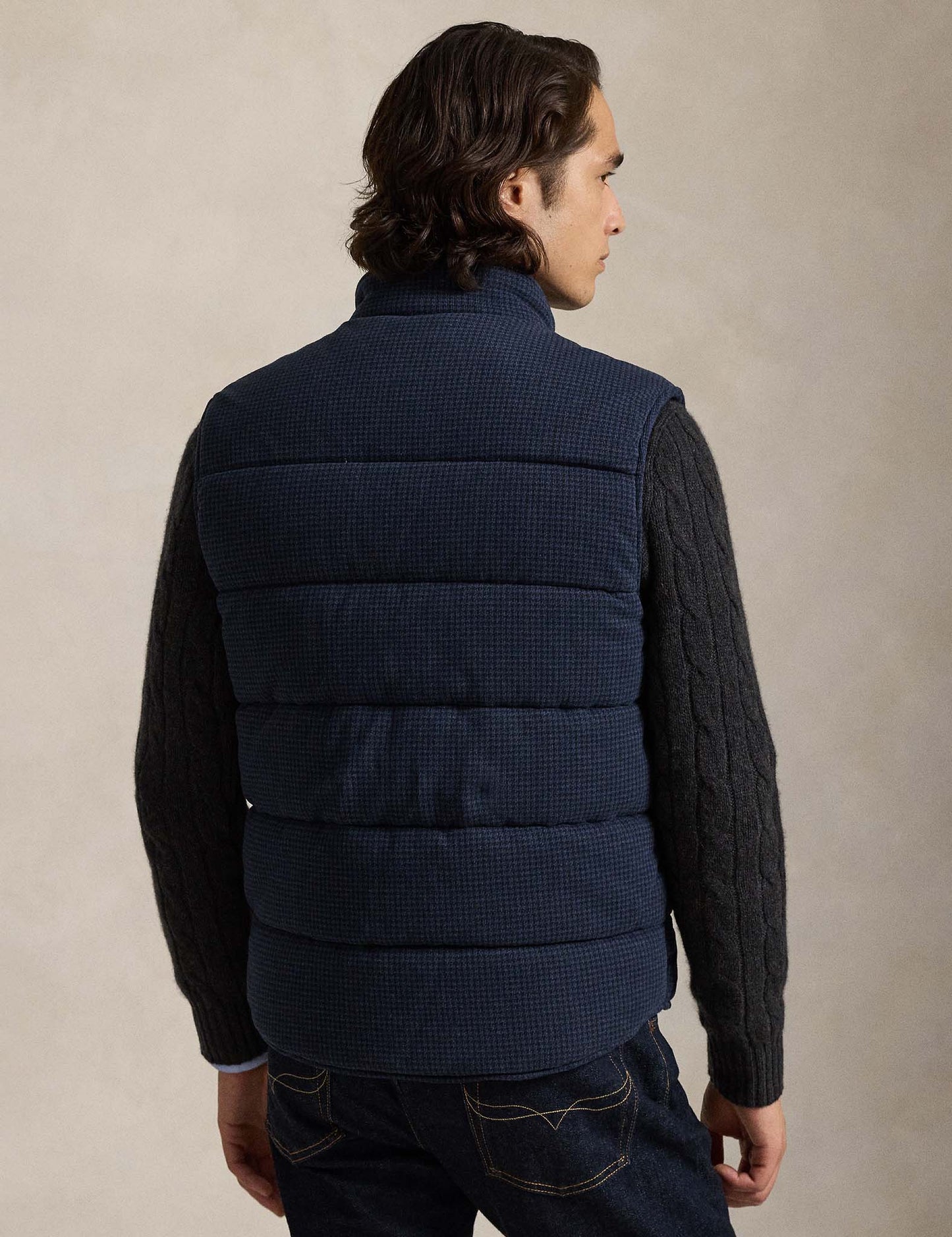 HOUNDSTOOTH-PRINT ESTATE-RIB VEST BLUE