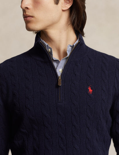 CABLE-KNIT WOOL-CASHMERE PULLOVER NAVY