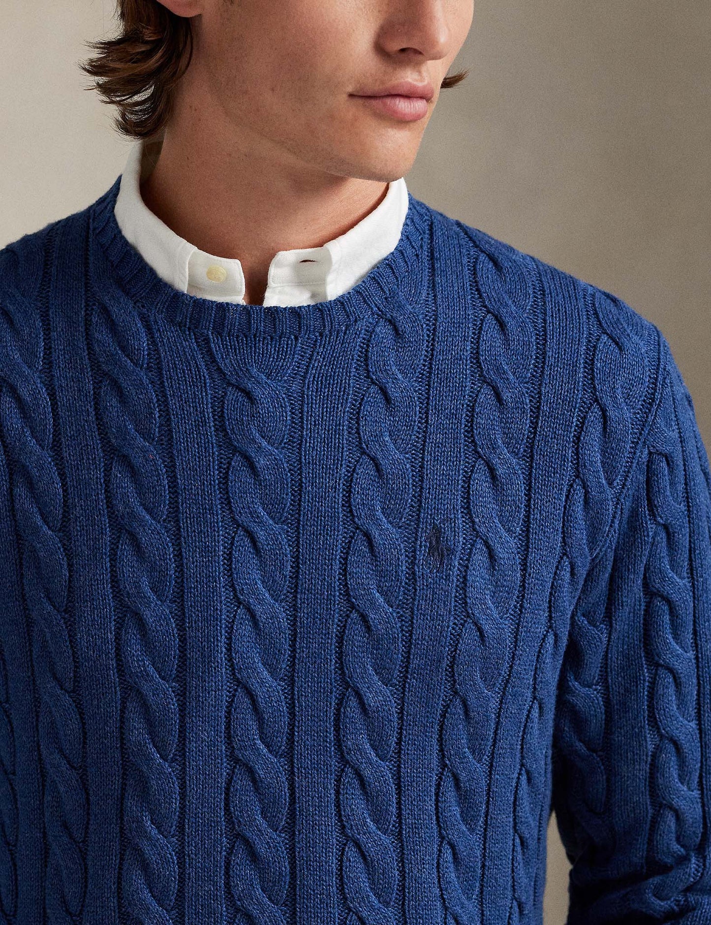 CABLE-KNIT COTTON JUMPER RUSTIC HEATHER NAVY