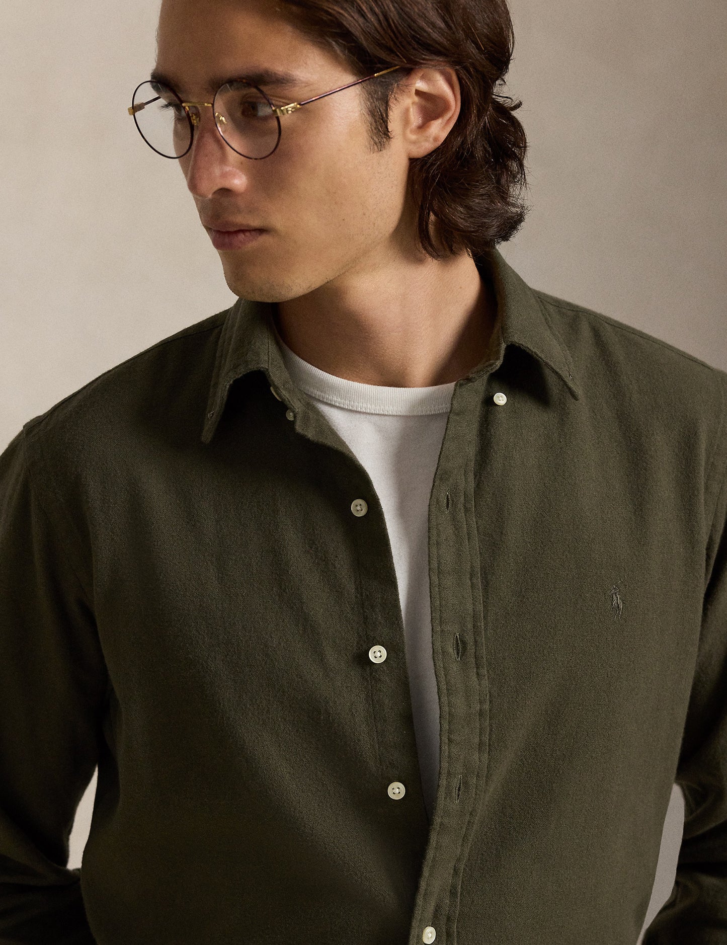 CUSTOM FIT BRUSHED FLANNEL SHIRT RANGER GREEN