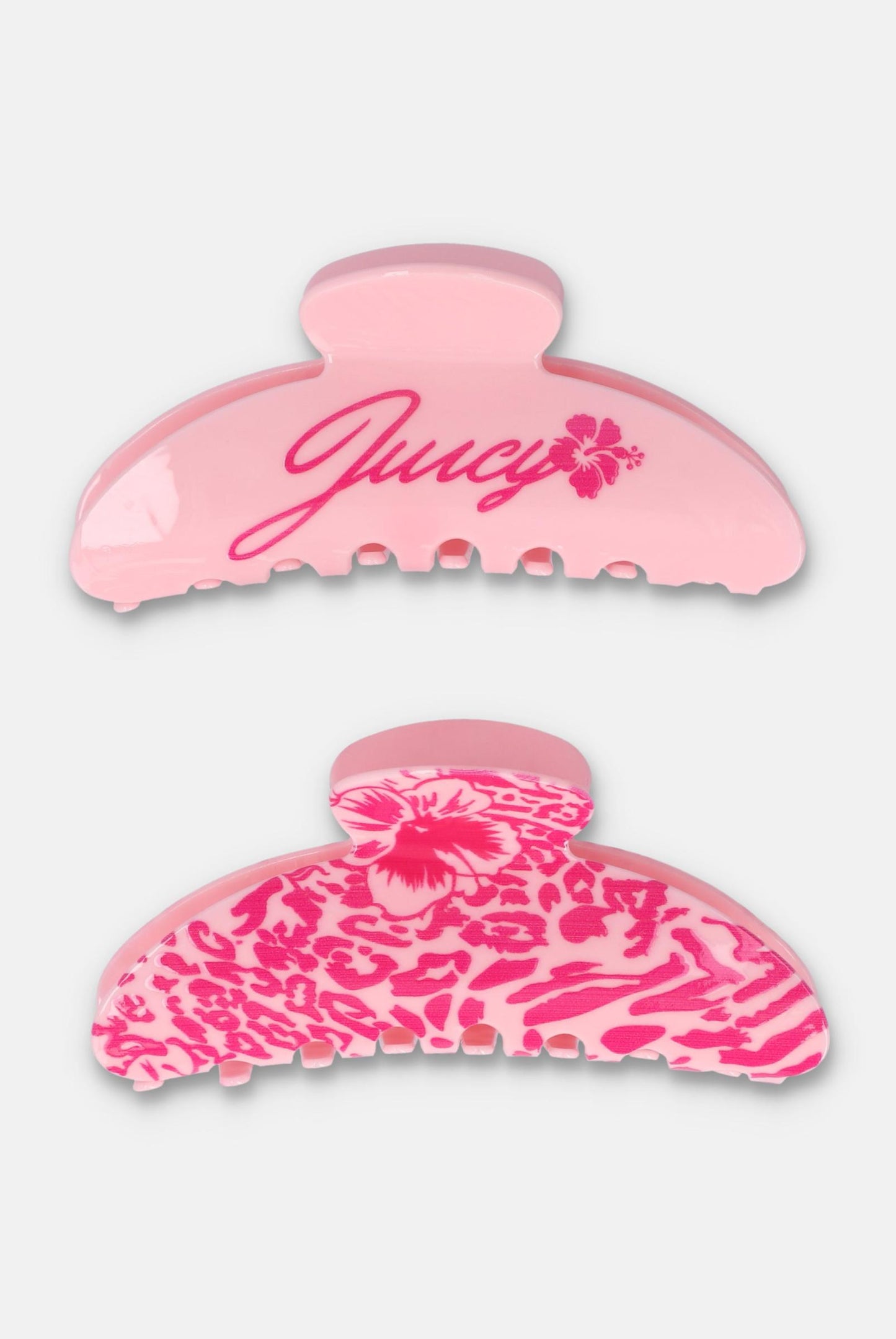 2 PACK MEDIUM CLAW CLIP WITH JUICY BRANDING AND ALL OVER PRINT IN PINK