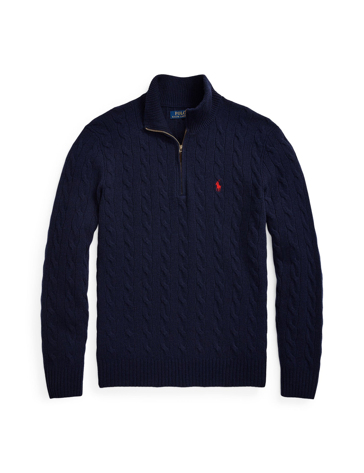 CABLE-KNIT WOOL-CASHMERE PULLOVER NAVY