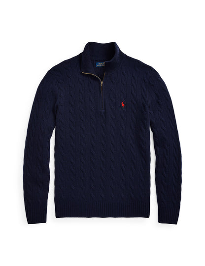 CABLE-KNIT WOOL-CASHMERE PULLOVER NAVY