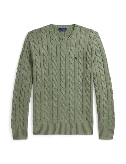 CABLE-KNIT COTTON JUMPER FERN GREEN HEATHER