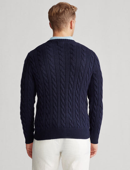 CABLE-KNIT COTTON JUMPER SWEATER NAVY BLUE