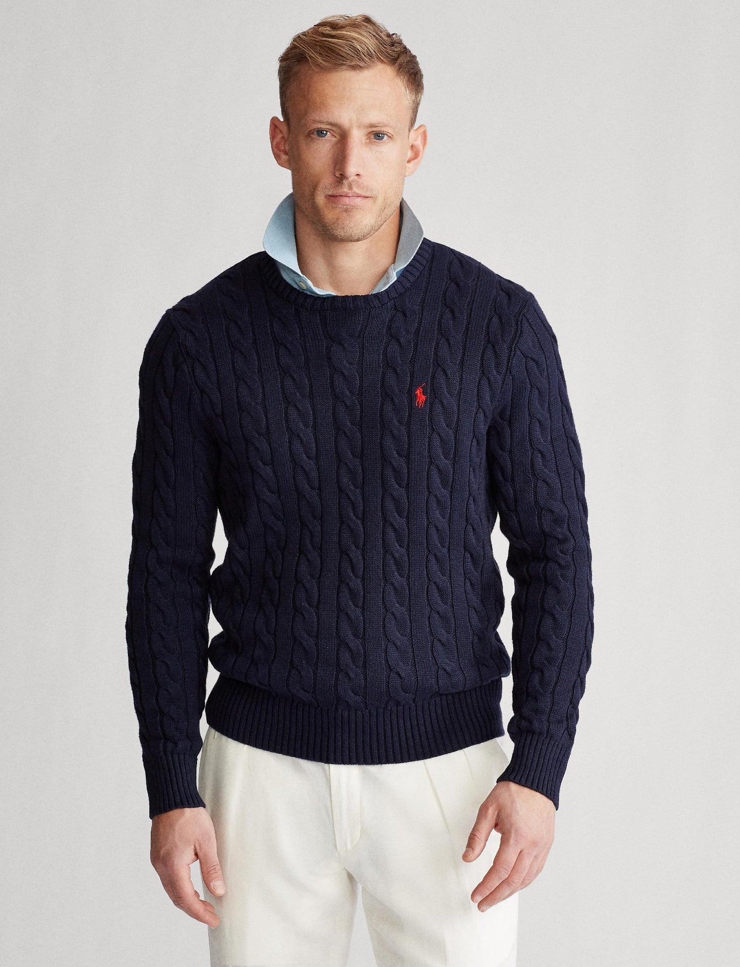 CABLE-KNIT COTTON JUMPER SWEATER NAVY BLUE