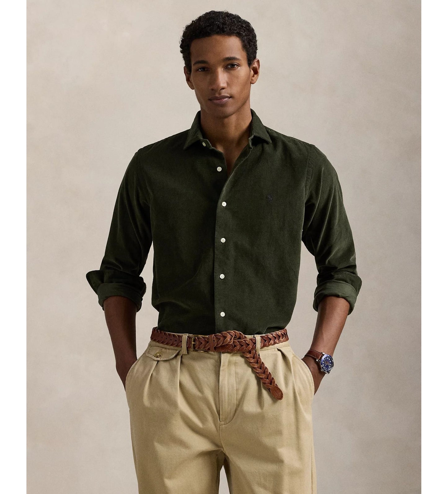 CUSTOM FIT PERFORMANCE TWILL SHIRT ESTATE OLIVE