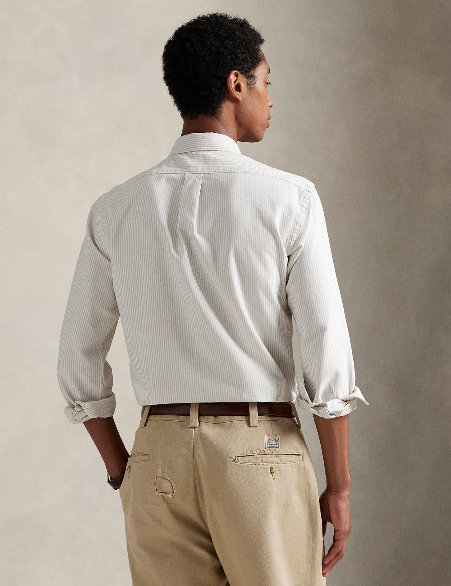 CUSTOM FIT STRIPED OXFORD SHIRT COSTAL BEIGE/WHITE