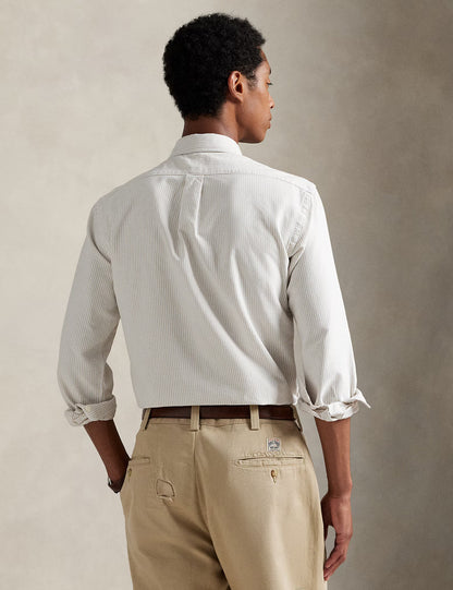 CUSTOM FIT STRIPED OXFORD SHIRT COSTAL BEIGE/WHITE
