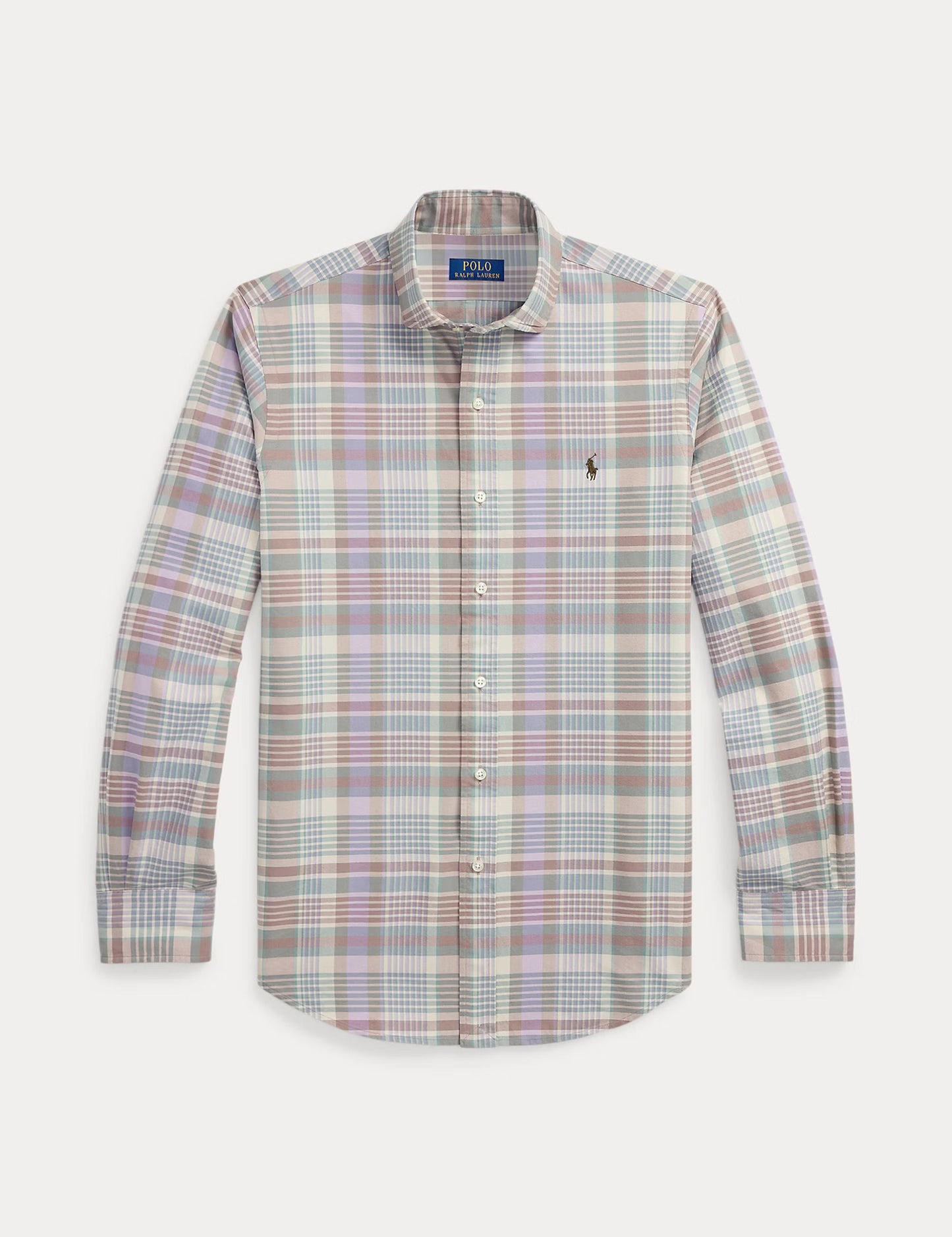 CUSTOM FIT TATTERSALL OXFORD SHIRT KHAKI GREEN MULTI